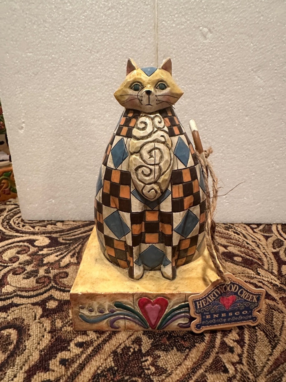 Heartwood Creek Checkerboard Cat Figurine - Multicolor “Abigail”